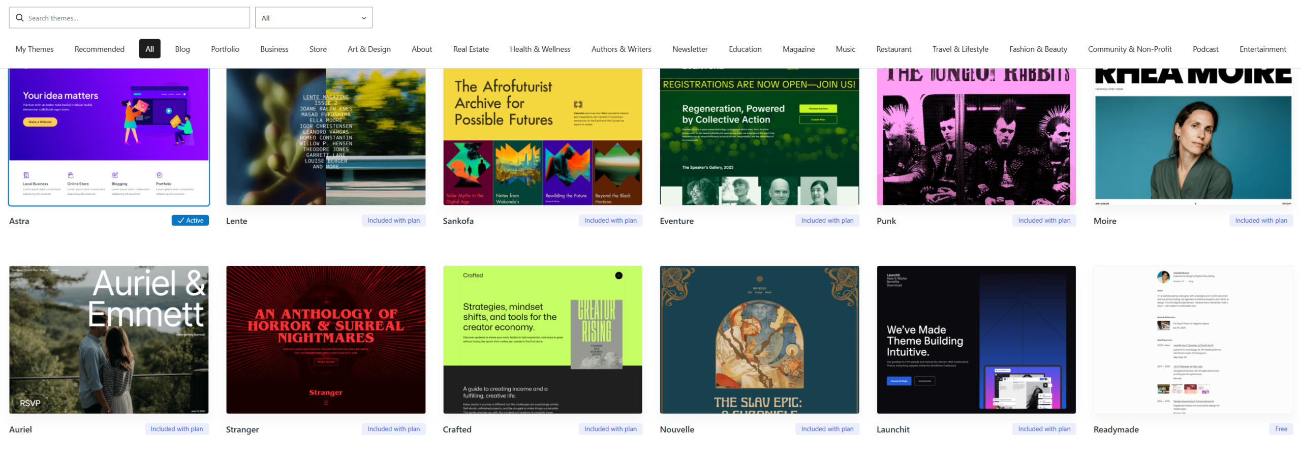 WordPress Theme Selction